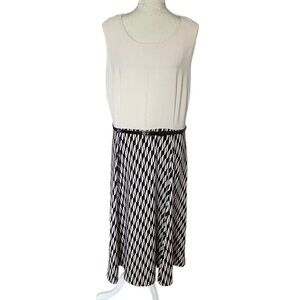 Danny & Nicole Geometric Print Belted Dress Plus Size 16 Cream Black Stretchy